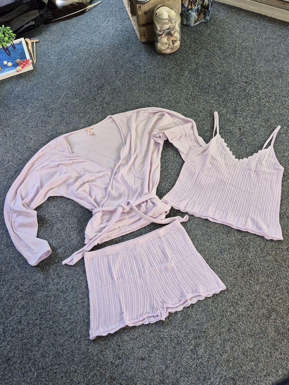 Victoria's Secret Lavender Ribbed 3-Piece Sleep Set - Tank, Wrap & Shorts